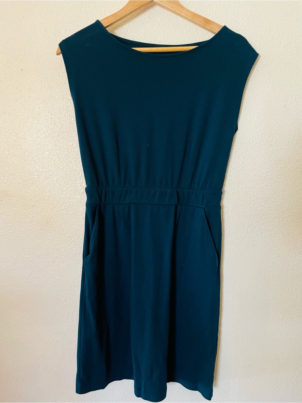 Fair Indigo Teal Women's Organic Cotton Cap Sleeve Dress with Pockets Size Small